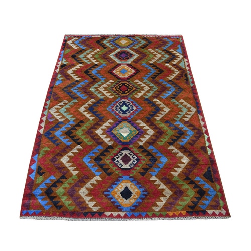 Brown Hand Knotted Colorful Afghan Baluch Geometric Design Pure Wool Oriental 