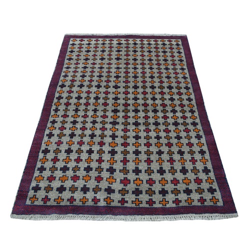 Gray Tribal Design Colorful Afghan Baluch Hand Knotted Pure Wool Oriental Rug 