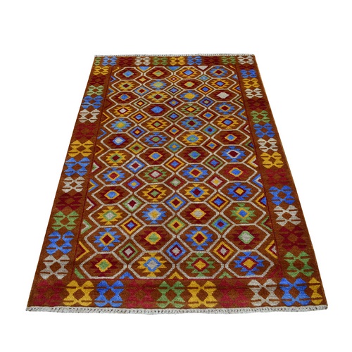 Brown Tribal Design Colorful Afghan Baluch Pure Wool Hand Knotted Oriental 