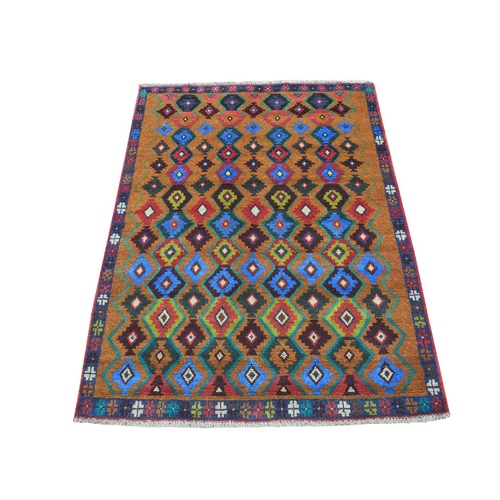 Brown Tribal Design Colorful Afghan Baluch Hand Knotted Pure Wool Oriental 