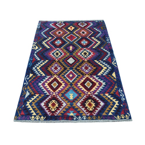 Blue Tribal Design Colorful Afghan Baluch Hand Knotted Pure Wool Oriental 