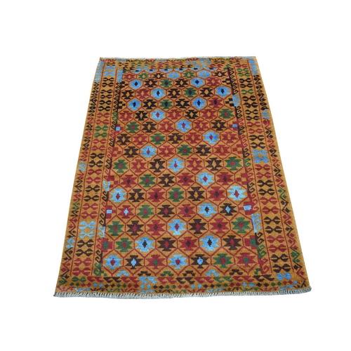 Orange Tribal Design Colorful Afghan Baluch Hand Knotted Pure Wool Oriental 