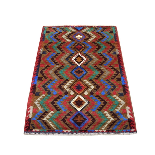Brown Hand Knotted Tribal Design Colorful Afghan Baluch Pure Wool Oriental 