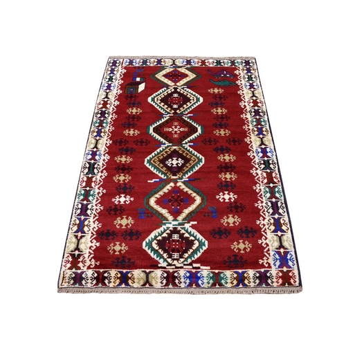 Red Colorful Afghan Baluch Geometric Design Hand Knotted Pure Wool Oriental 