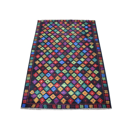Colorful Afghan Baluch All Over Design Hand Knotted Pure Wool Oriental 