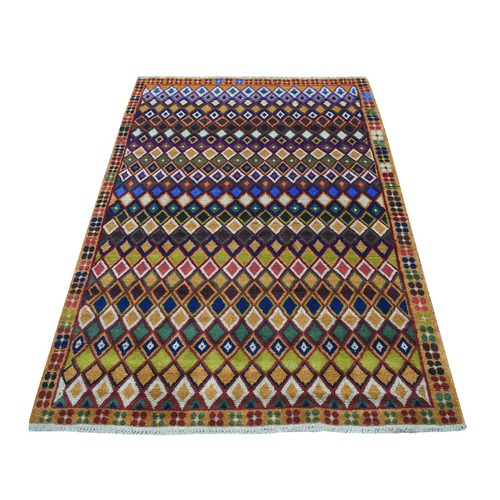 Brown Tribal Design Colorful Afghan Baluch Hand Knotted Pure Wool Oriental 