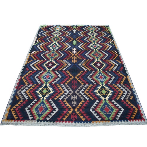 Black Colorful Afghan Baluch Geometric Design Hand Knotted Pure Wool Runner Oriental 