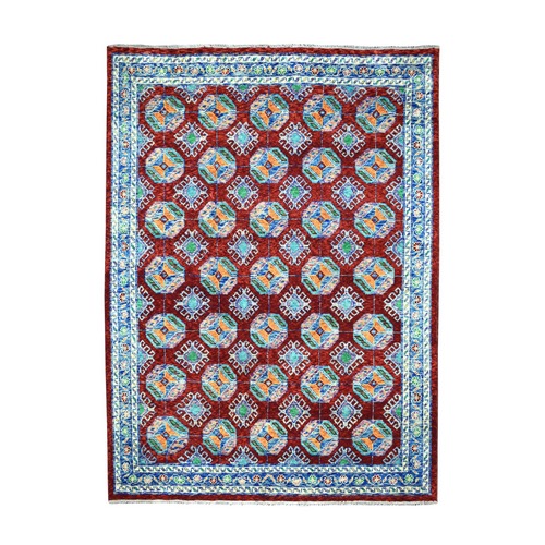 Red Elephant Feet Design Colorful Afghan Baluch Hand Knotted Pure Wool Oriental 