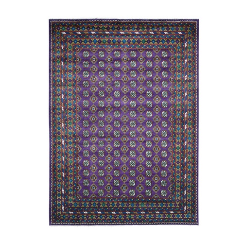Purple Colorful Afghan Baluch Hand Knotted Tribal Design Pure Wool Oriental Rug 