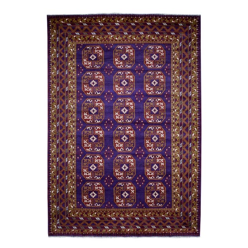 Purple Elephant Feet Design Colorful Afghan Baluch Hand Knotted Pure Wool Oriental 
