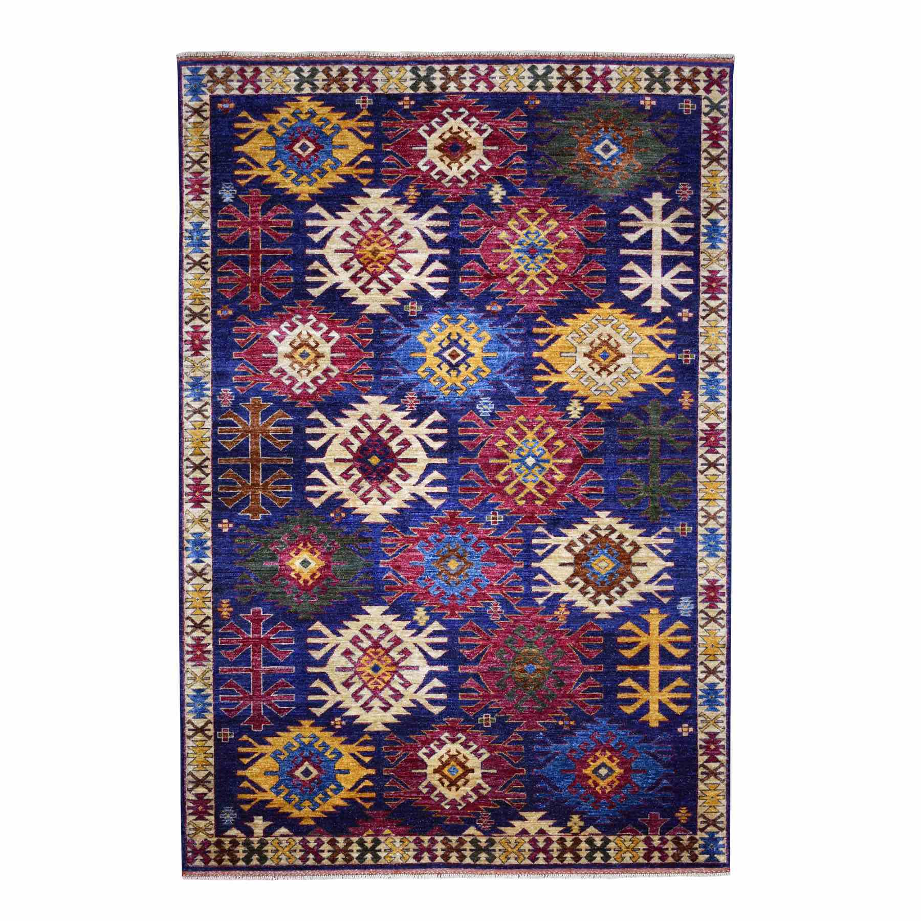 Afghan Ersari With Large Repetitive Colorful Symbols Hand Knotted Oriental 