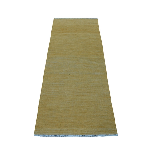 Gold Shades Flat Weave Kilim Pure Wool Hand Woven Runner Oriental 