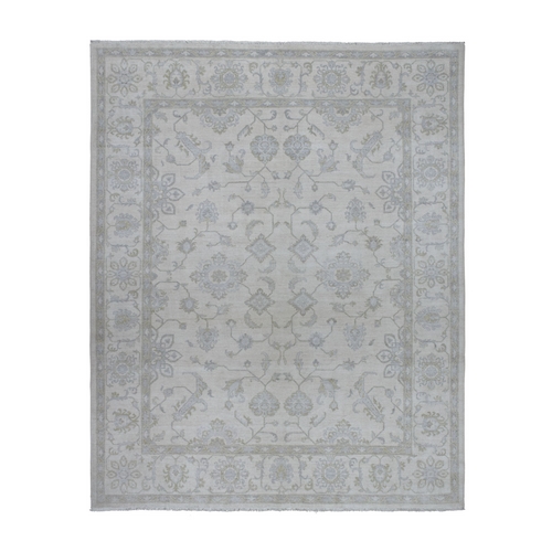 Ivory Washed Out Peshawar Natural Wool Hand Knotted Oriental Rug 