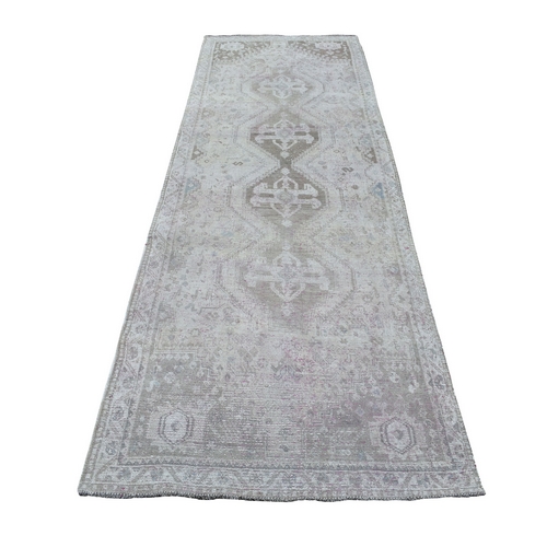 Vintage And Worn Down Distressed Colors Persian Shiraz Wide Runner Distressed Hand Knotted Bohemian 