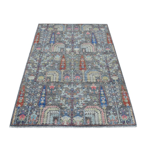 Gray With Pop Of Color Willow And Cypress Tree Design Hand Knotted Oriental Rug Gray With Pop Of Color Willow And Cypress Tree Design Hand Knotted Oriental Rug