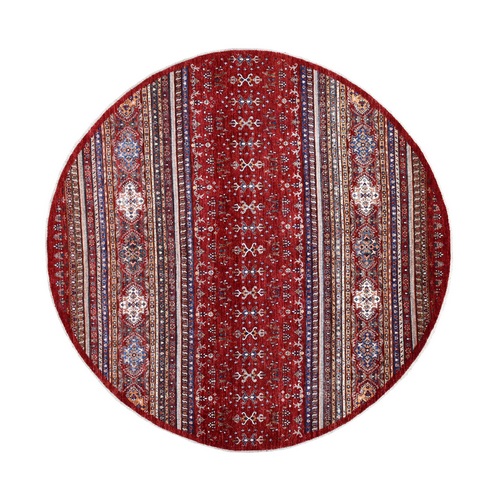 Red Round Super Kazak Khorjin Design Natural Wool Hand Knotted Oriental 