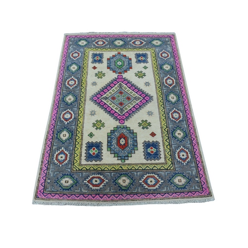 Colorful Ivory Fusion Kazak Pure Wool Hand Knotted Oriental Rug   
