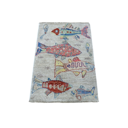 Oceanic Fish Design Natural Wool Afghan Peshawar Hand Knotted Oriental Rug Oceanic Fish Design Natural Wool Afghan Peshawar Hand Knotted Oriental Rug