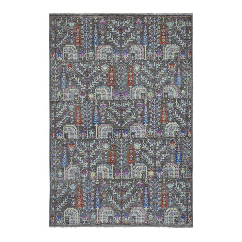 Gray With Pop Of Color Willow And Cypress Tree Design Hand Knotted Oriental 