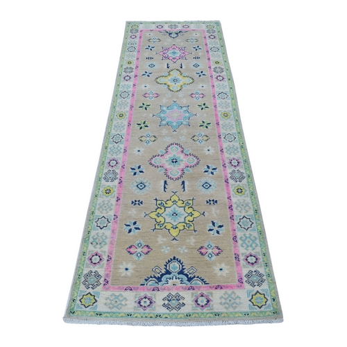 Gray Fusion Kazak Pure Wool Hand Knotted Runner Oriental 