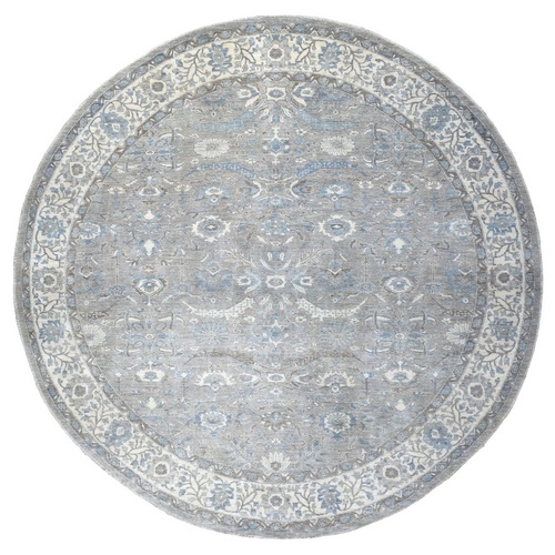 Gray Afghan Peshawar with Ziegler Mahal Design Organic Wool Hand Knotted Round Oriental 