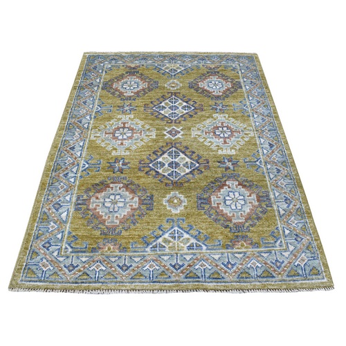 Anatolian Design With Glimmery Wool Mustard Color Hand Knotted Oriental 