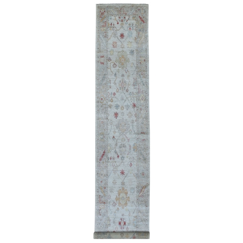 Washed Out Gray Angora Oushak Soft To The Touch Wool Pile Hand Knotted Oriental XL Runner Rug