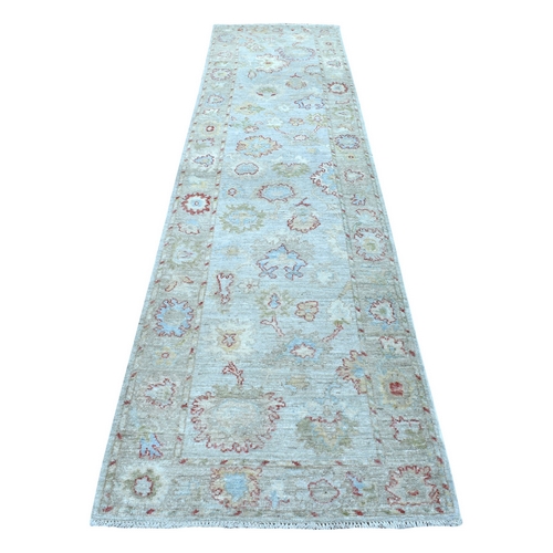 Hand Knotted Gray Angora Oushak With Floral Motifs Soft and Vibrant Wool Oriental Runner 