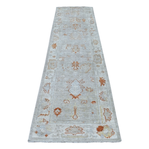 Cream with Touches Of Red Angora Oushak Soft and Vibrant Wool Hand Knotted Oriental Runner 