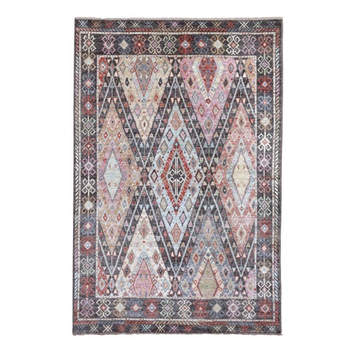 Charcoal Black With Anatolian Design Organic Wool Hand Knotted Oriental Rug