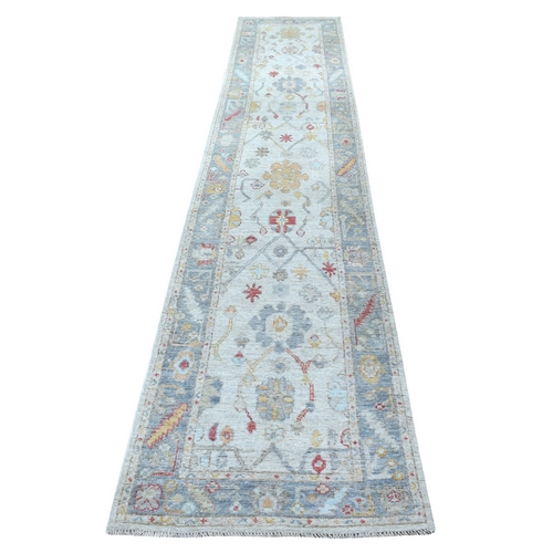 Gray Angora Oushak, Soft To The Touch Wool Pile Hand Knotted Oriental XL Runner 