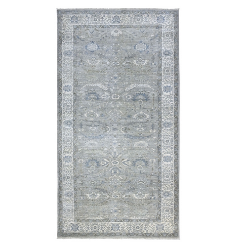 Gray Afghan Peshawar with Ziegler Mahal Design Handspun Wool Hand Knotted Oriental Gallery Size Runner 