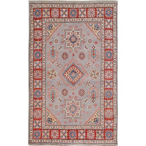 Gray Special kazak Geometric Design Pure wool Hand Knotted Oriental 