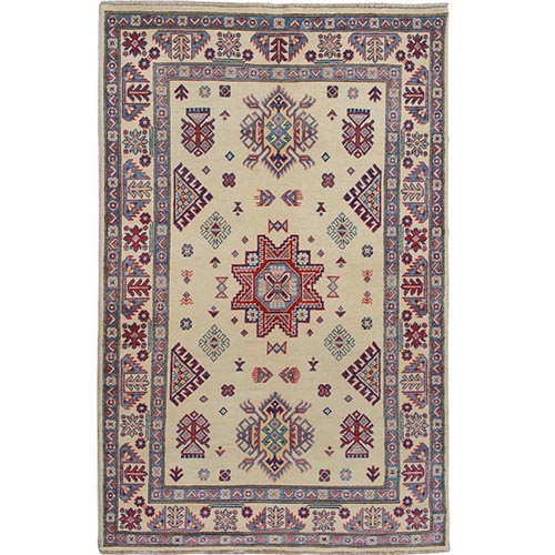 Ivory Special Kazak Geometric Design Pure Wool Hand Knotted Oriental 