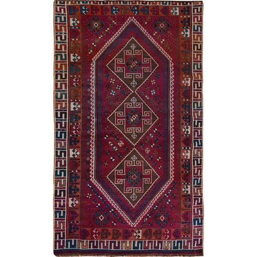 Red Old And Worn Down Persian Shiraz Distressed Hand Knotted Oriental 