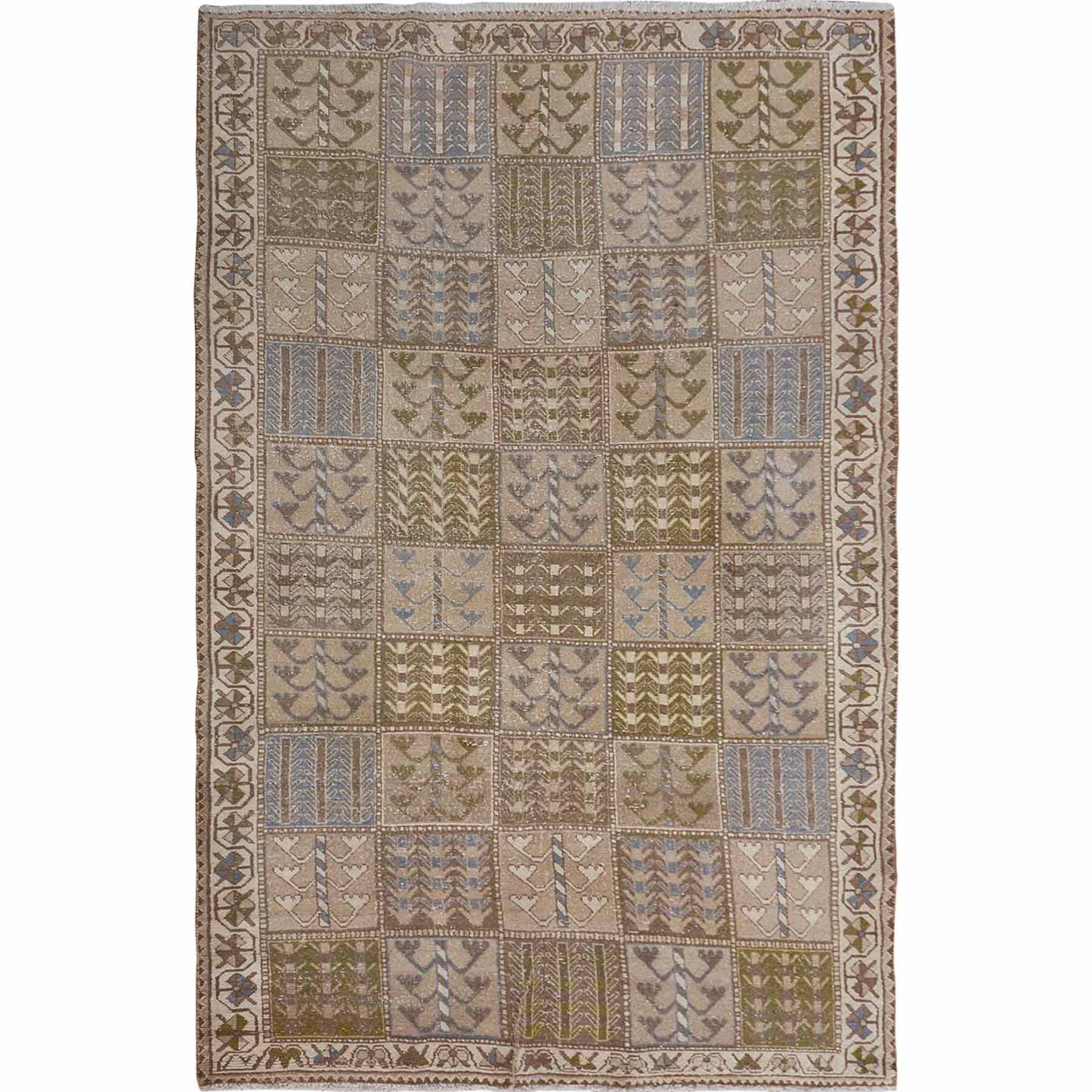 Natural Colors Gallery Size Old and Worn Down Persian Bakhtiari Distressed Hand Knotted Oriental 