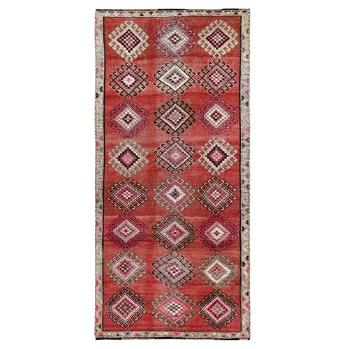 Geometric Medallion All Over Design Colorful with The Sunset Persian Shiraz Hand Knotted Wide Runner Clean Oriental 