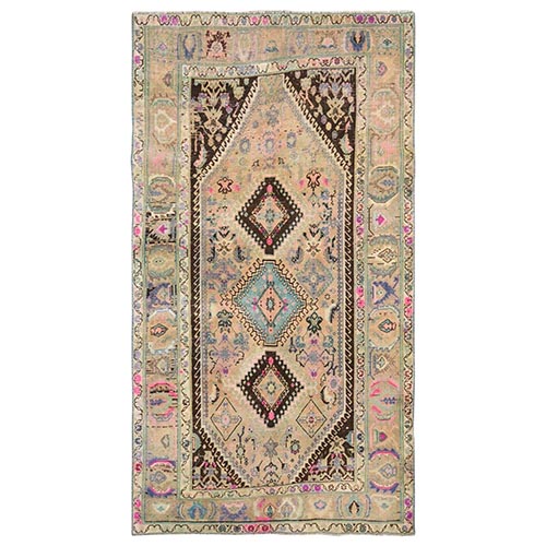 Colorful Persian Qashqai Hand Knotted Natural Wool Sheared Low Vintage Bohemian Clean Oriental 