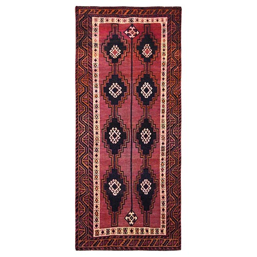 Distressed Hand Knotted Red Persian Qashqai Worn Down Vintage Bohemian Natural Wool Clean Runner Oriental 