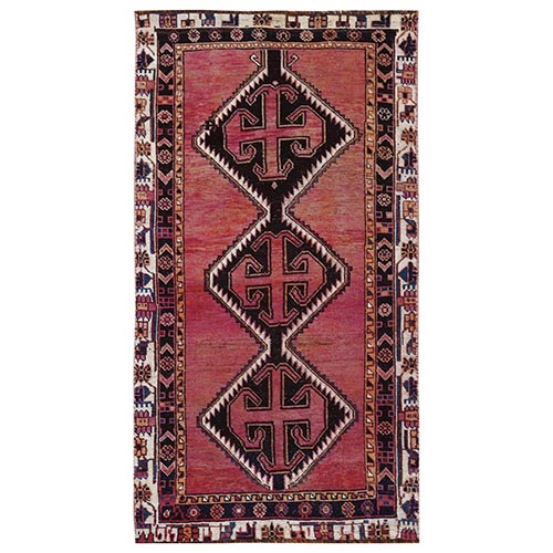 Bohemian Red Persian Shiraz Vintage Worn Down Clean Organic Wool Distressed Hand Knotted Oriental Gallery Size Runner 