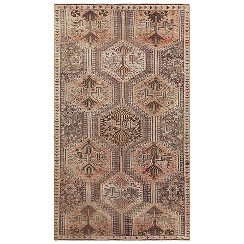 Bohemian Vintage Worn Down Persian Shiraz Taupe Color Organic Wool Clean Distressed Hand Knotted Oriental 