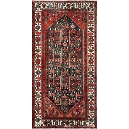 Semi Antique Hand Knotted Red Persian Hamadan Sheared Low Clean Organic Wool Shabby Chic Gallery Size Runner Oriental 