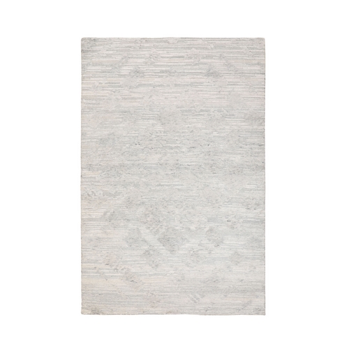 Ivory Hand Spun Undyed Natural Wool Modern Hand Knotted Oriental Rug