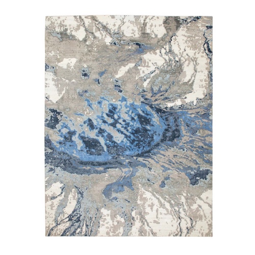 Abstract Design Wool and Silk Hi-low Pile Hand Knotted Oriental Rug