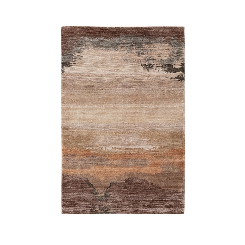 Earth Tone Colors Abstract Design Wool And Silk Hand Knotted Modern Oriental 