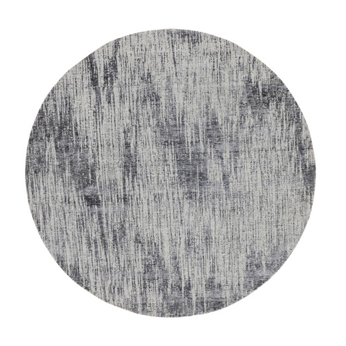Gray Fine jacquard Hand Loomed Modern Wool and Art Silk Round Oriental Rug