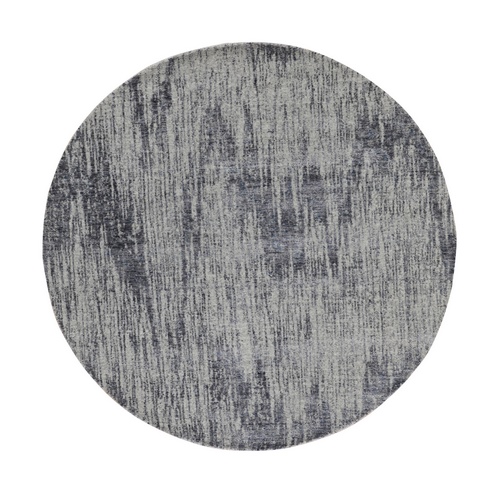 Gray Fine jacquard Hand Loomed Modern Round Wool and Art Silk Oriental Rug