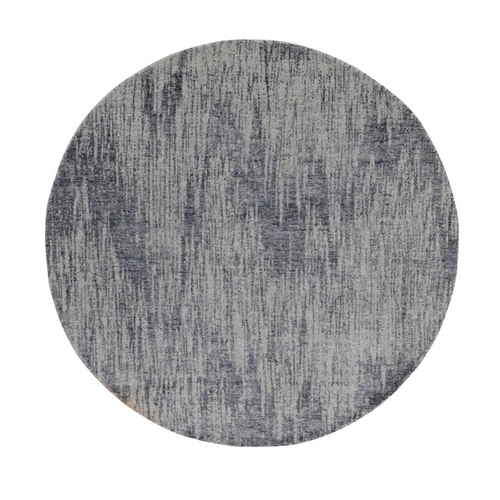 Gray Fine jacquard Hand Loomed Modern Wool and Art Silk Round Oriental 