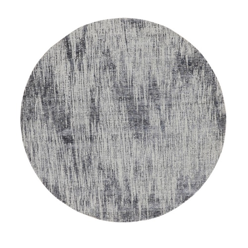 Gray Fine jacquard Hand Loomed Modern Wool and Art Silk Round Oriental Rug