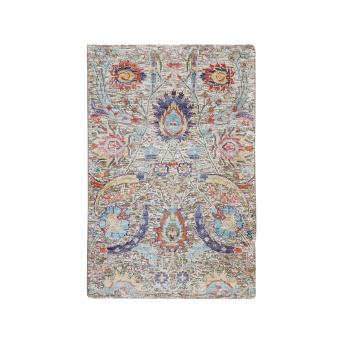 Sickle Leaf Design Silk With Textured Wool Hand Knotted Oriental Rug Sickle Leaf Design Silk With Textured Wool Hand Knotted Oriental Rug